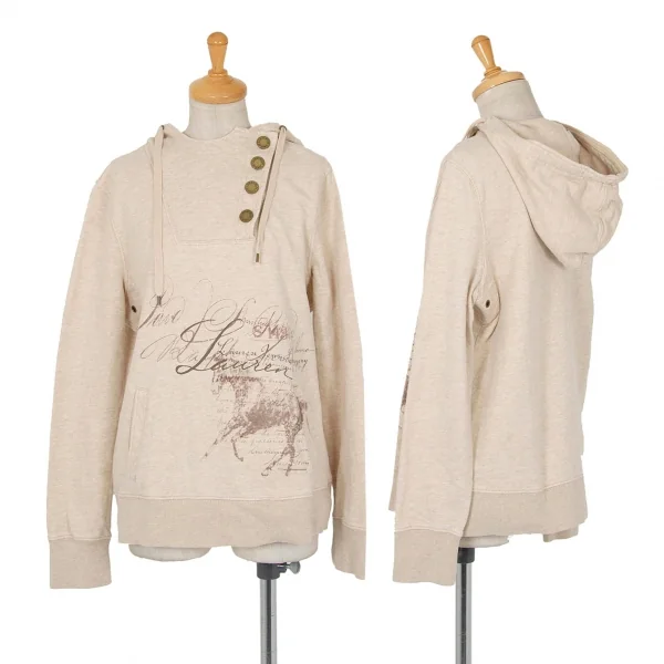 ラルフローレンRALPH LAUREN LAUREN JEANS COPANY ネックボタンデザインプリントパーカー ベージュM K-99391_001