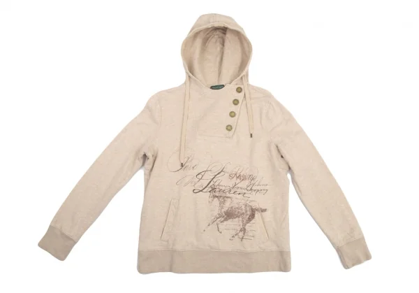 ラルフローレンRALPH LAUREN LAUREN JEANS COPANY ネックボタンデザインプリントパーカー ベージュM K-99391_002
