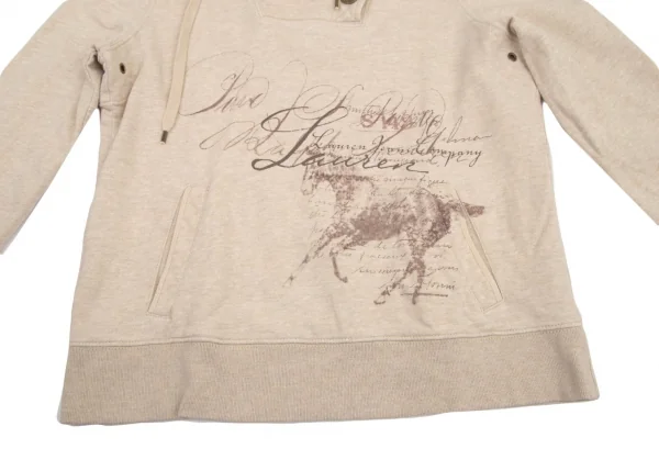 ラルフローレンRALPH LAUREN LAUREN JEANS COPANY ネックボタンデザインプリントパーカー ベージュM K-99391_009