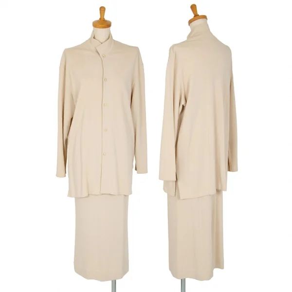 ヨーガンレールJURGEN LEHL ウールレーヨンバックスリットタイトロングスカート クリームM K-99397_015