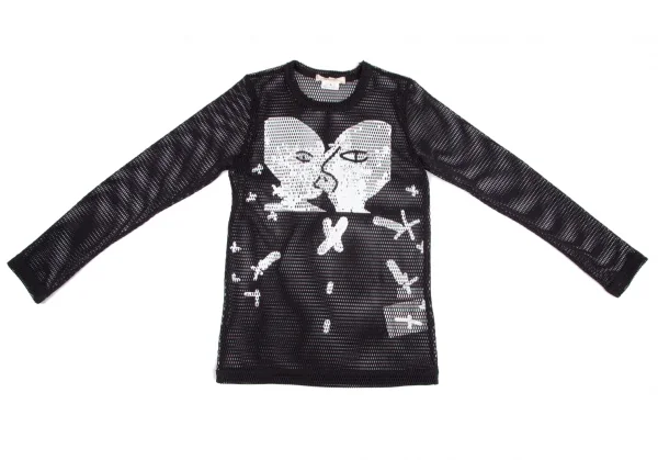 コムデギャルソンCOMME des GARCONS×Alisa Yoffe プリントメッシュカットソー 黒S K-99420_002