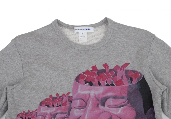 コムデギャルソン シャツCOMME des GARCONS SHIRT Yue Minjun フェイスグラフィックプリントスウェット 杢グレーS K-99430_002