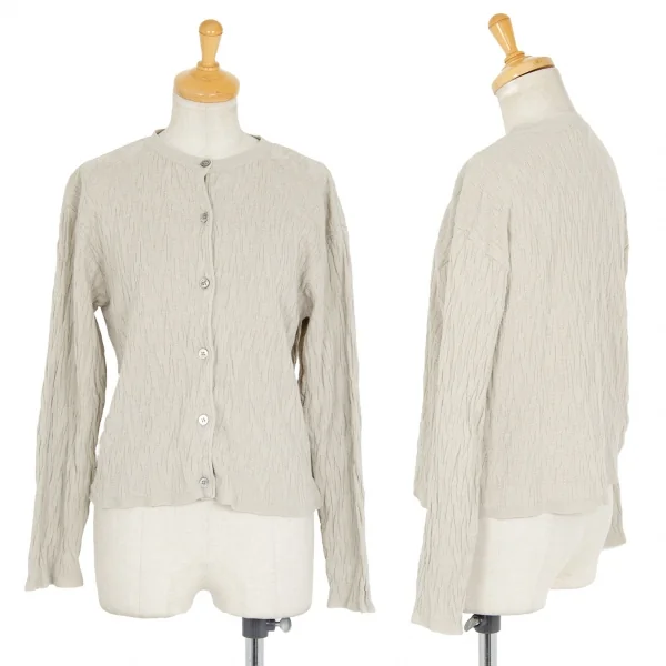 ワイズY's コットンリネン柄織りデザインカーディガン グレーベージュM位 K-99491_001
