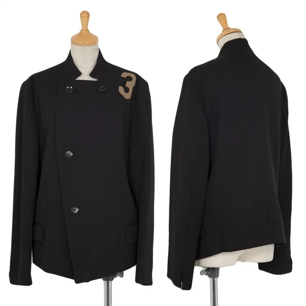ワイズY’s ウールギャバナンバリング抜染スタンドカラージャケット 黒3 K-99511_001