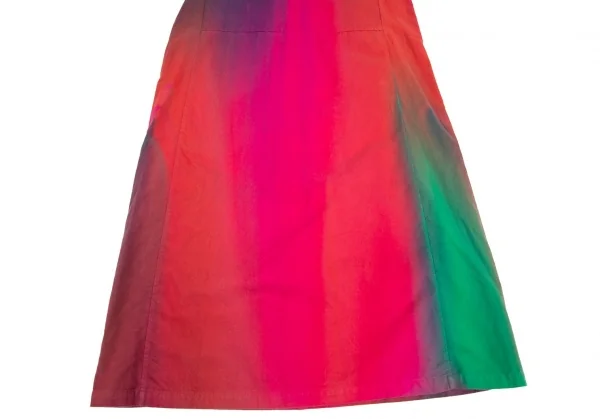 イッセイミヤケISSEY MIYAKE コットンピーチスキングラデーション染めワンピース ピンク緑紫他2 K-99549_008