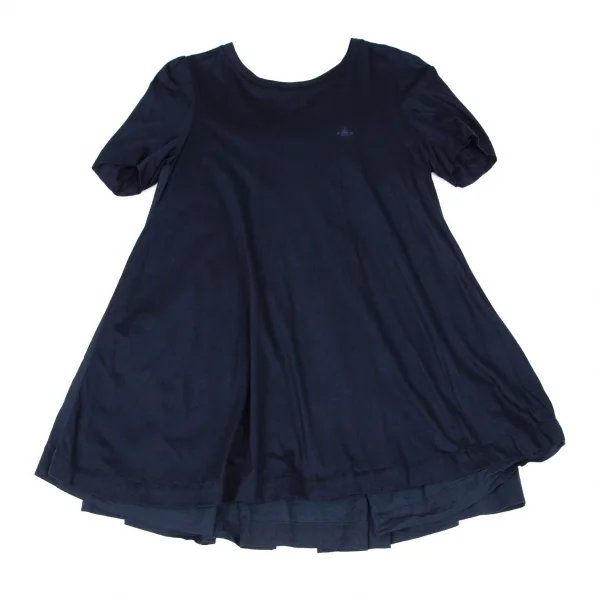 ヴィヴィアンウエストウッド レッドレーベルVivienne Westwood Red Label オーブワンポイント刺繍バックプリーツ切替Tシャツ 紺2 K-99597_002