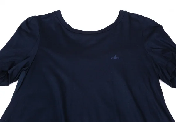 ヴィヴィアンウエストウッド レッドレーベルVivienne Westwood Red Label オーブワンポイント刺繍バックプリーツ切替Tシャツ 紺2 K-99597_003