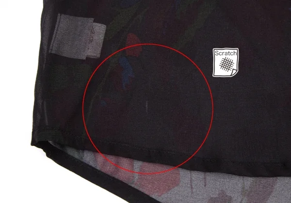 ドリスヴァンノッテンDRIES VAN NOTEN フラワープリントシルクシフォンギャザーフリル切替トップス 黒36 K-99601_013