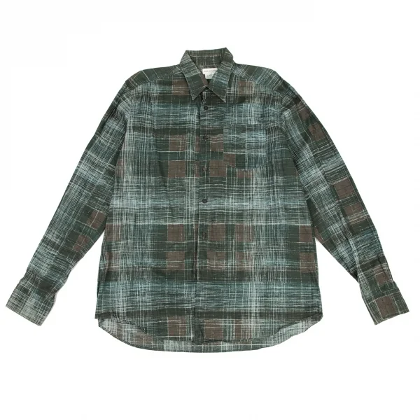ドリスヴァンノッテンDRIES VAN NOTEN コットンかすれチェックシャツ 緑茶50 K-99649_001
