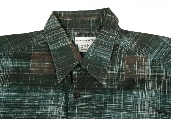 ドリスヴァンノッテンDRIES VAN NOTEN コットンかすれチェックシャツ 緑茶50 K-99649_002