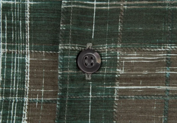 ドリスヴァンノッテンDRIES VAN NOTEN コットンかすれチェックシャツ 緑茶50 K-99649_005