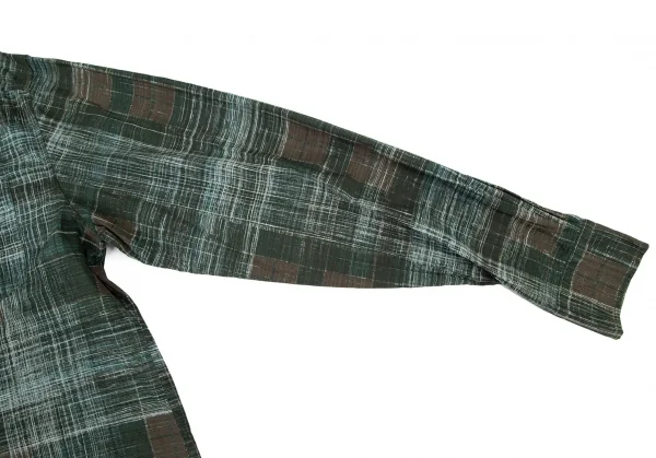 ドリスヴァンノッテンDRIES VAN NOTEN コットンかすれチェックシャツ 緑茶50 K-99649_006