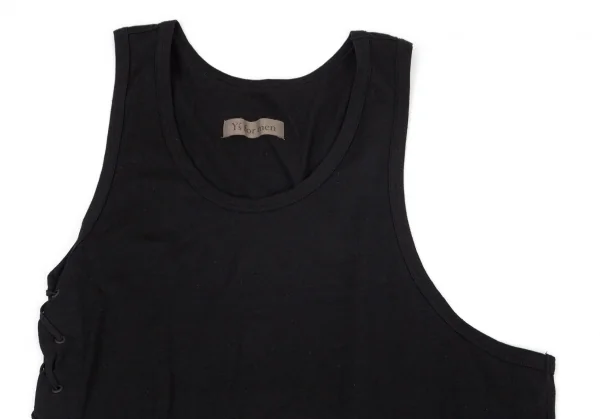 ワイズフォーメンY's for men コットンリネンサイド編み上げアシンメトリーロングタンクトップ 黒3 K-99655_002