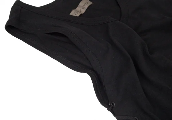 ワイズフォーメンY's for men コットンリネンサイド編み上げアシンメトリーロングタンクトップ 黒3 K-99655_004