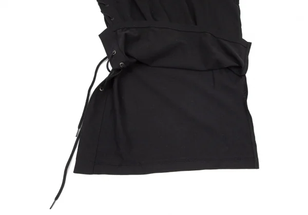 ワイズフォーメンY's for men コットンリネンサイド編み上げアシンメトリーロングタンクトップ 黒3 K-99655_008