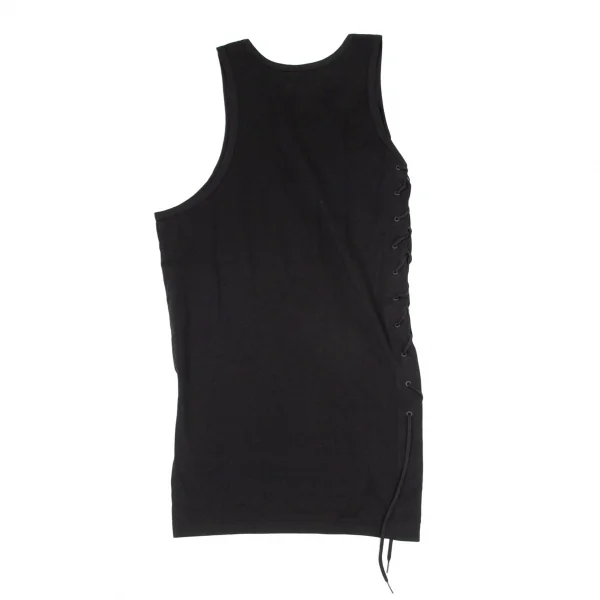 ワイズフォーメンY's for men コットンリネンサイド編み上げアシンメトリーロングタンクトップ 黒3 K-99655_009