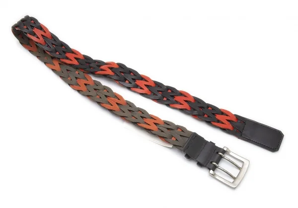 ワイズY's 編み込みツートンレザーベルト 黒赤 K-99704_005