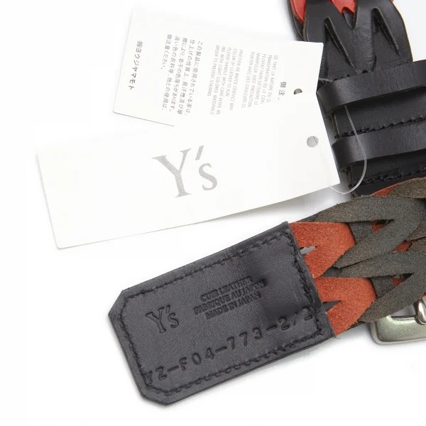 ワイズY's 編み込みツートンレザーベルト 黒赤 K-99704_007