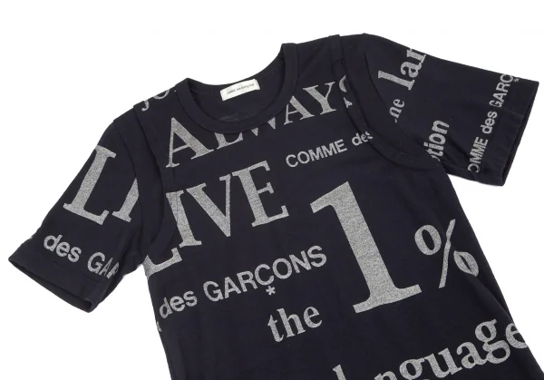 コムデギャルソンCOMME des GARCONS グリッターレタリングプリントTシャツ 黒シルバーM位 K-99720_002