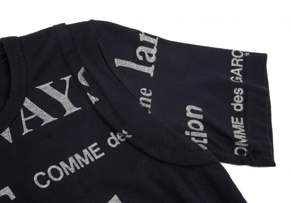 コムデギャルソンCOMME des GARCONS グリッターレタリングプリントTシャツ 黒シルバーM位 K-99720_004