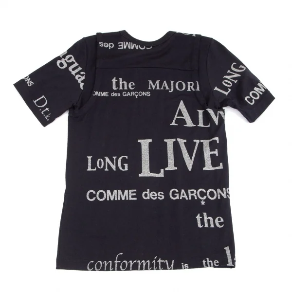 コムデギャルソンCOMME des GARCONS グリッターレタリングプリントTシャツ 黒シルバーM位 K-99720_007