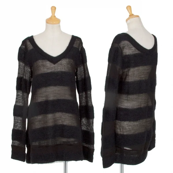 リミフゥLIMI feu シースルーボーダーVネックニット 黒S K-99730_001