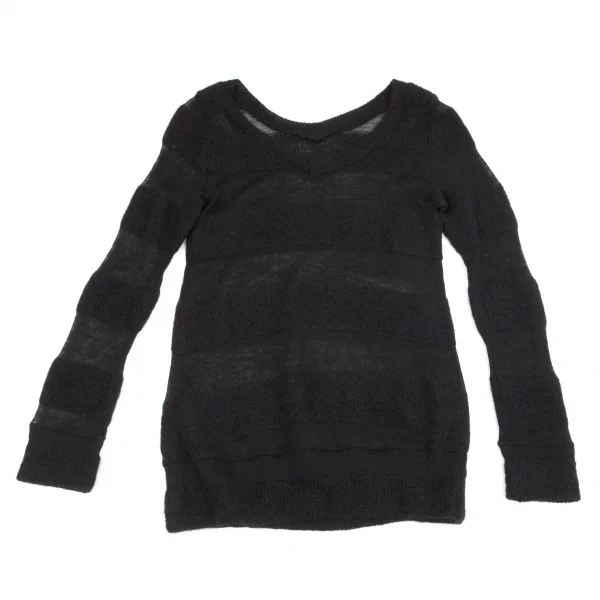 リミフゥLIMI feu シースルーボーダーVネックニット 黒S K-99730_002