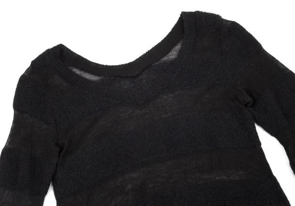 リミフゥLIMI feu シースルーボーダーVネックニット 黒S K-99730_003