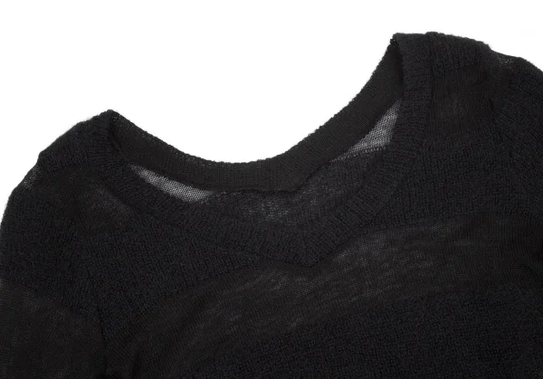 リミフゥLIMI feu シースルーボーダーVネックニット 黒S K-99730_004