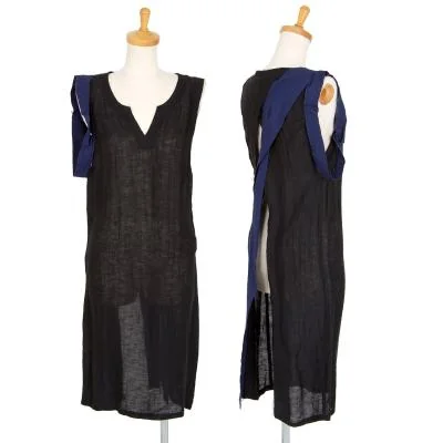 ヨウジヤマモト ファムYohji Yamamoto FEMME バイカラー裁ち切替ノースリーブワンピース