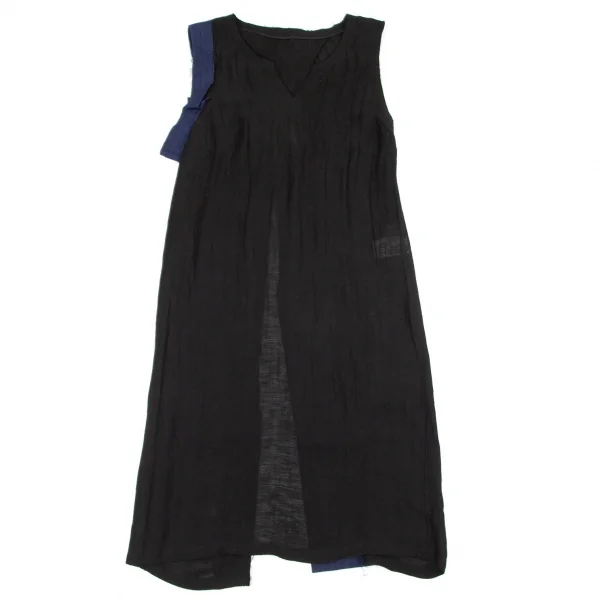 ヨウジヤマモト ファムYohji Yamamoto FEMME バイカラー裁ち切替ノースリーブワンピース 黒1 K-99745_002