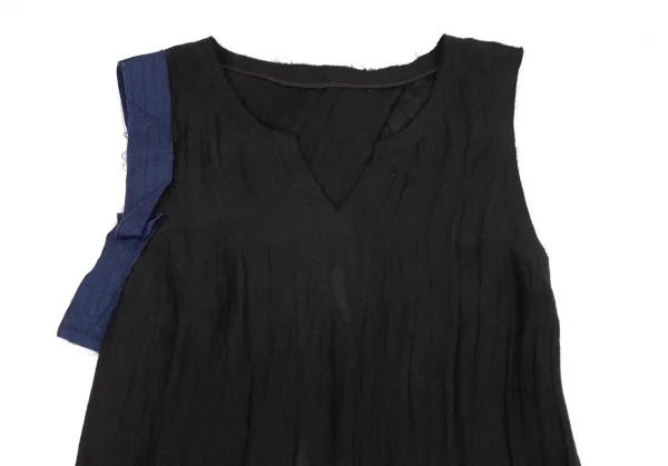 ヨウジヤマモト ファムYohji Yamamoto FEMME バイカラー裁ち切替ノースリーブワンピース 黒1 K-99745_003