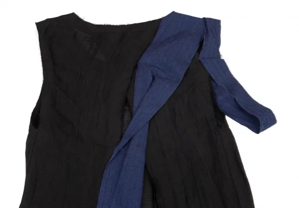 ヨウジヤマモト ファムYohji Yamamoto FEMME バイカラー裁ち切替ノースリーブワンピース 黒1 K-99745_010