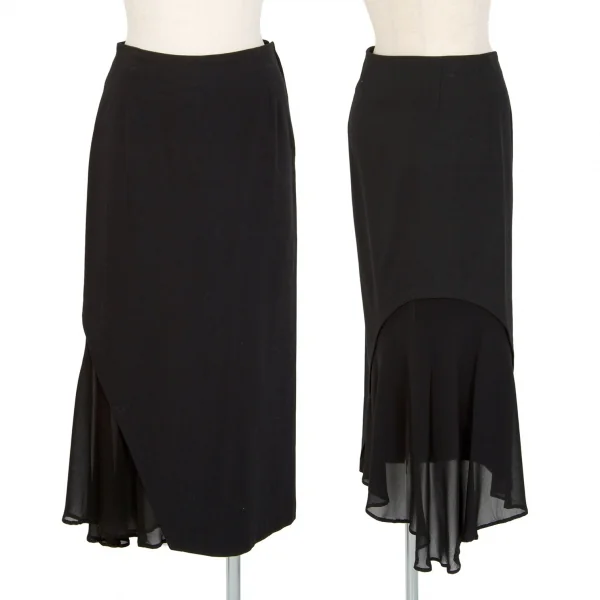 Y's Chiffon Switching Cotton Skirt Black 1 K-99878_001