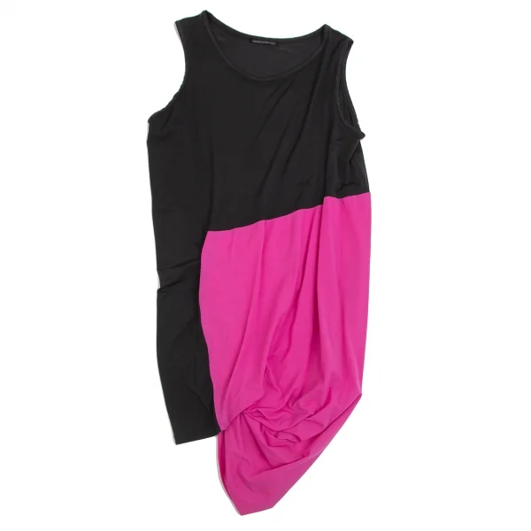 ヨウジヤマモト ファムYohji Yamamoto FEMME カラーブロック切替バルーンワンピース 黒ピンクS K-99905_002