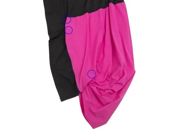 ヨウジヤマモト ファムYohji Yamamoto FEMME カラーブロック切替バルーンワンピース 黒ピンクS K-99905_005