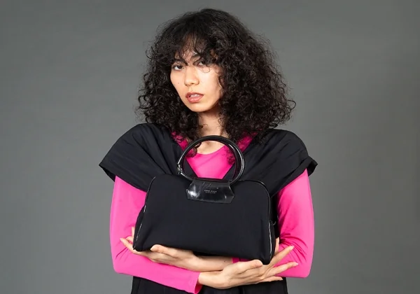 ヨウジヤマモト ファムYohji Yamamoto FEMME ギャバジンririジップハンドバッグ 黒 K-99907_012