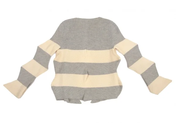 イッセイミヤケ ハートISSEY MIYAKE HaaT ジグザグシルエットボーダーリブニットカーディガン グレークリーム2 K-99938_010
