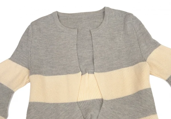 イッセイミヤケ ハートISSEY MIYAKE HaaT ジグザグシルエットボーダーリブニットカーディガン グレークリーム2 K-99938_003
