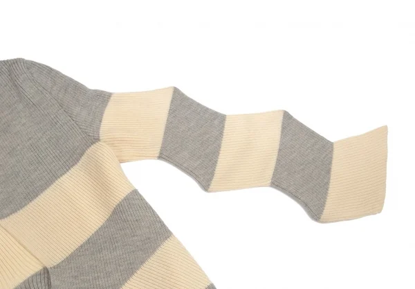 イッセイミヤケ ハートISSEY MIYAKE HaaT ジグザグシルエットボーダーリブニットカーディガン グレークリーム2 K-99938_005