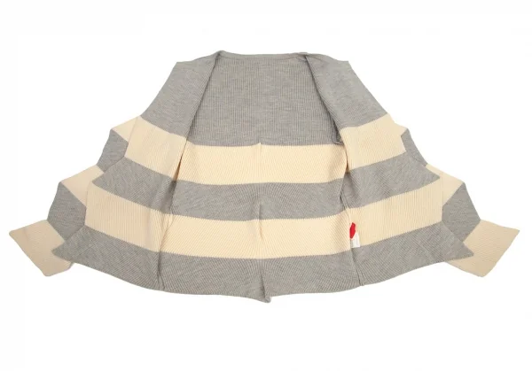 イッセイミヤケ ハートISSEY MIYAKE HaaT ジグザグシルエットボーダーリブニットカーディガン グレークリーム2 K-99938_008