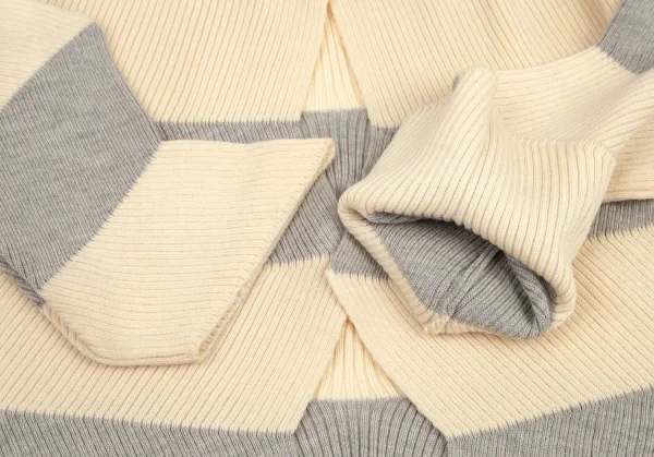 イッセイミヤケ ハートISSEY MIYAKE HaaT ジグザグシルエットボーダーリブニットカーディガン グレークリーム2 K-99938_009