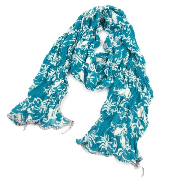 イッセイミヤケ フェットISSEY MIYAKE FETE ダマスクプリントシワプリーツストール ターコイズM位 K-99965_001