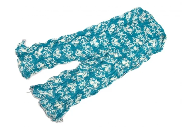 イッセイミヤケ フェットISSEY MIYAKE FETE ダマスクプリントシワプリーツストール ターコイズM位 K-99965_002