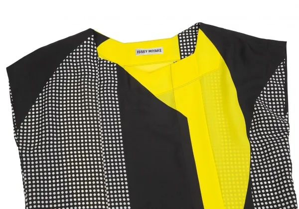 イッセイミヤケISSEY MIYAKE ドットパネルプリントノースリーブチュニック 黒白黄2 K-99970_003