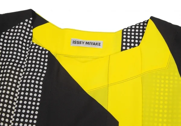 イッセイミヤケISSEY MIYAKE ドットパネルプリントノースリーブチュニック 黒白黄2 K-99970_004