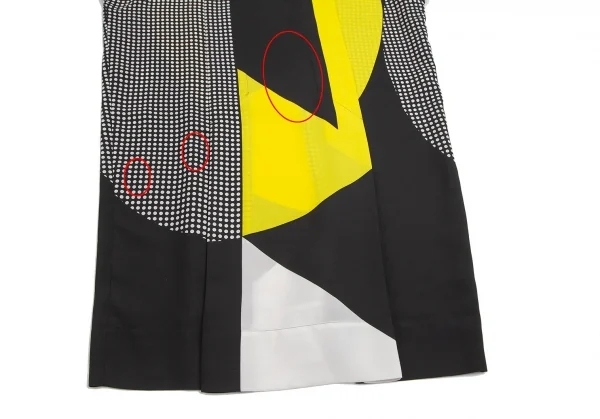 イッセイミヤケISSEY MIYAKE ドットパネルプリントノースリーブチュニック 黒白黄2 K-99970_006