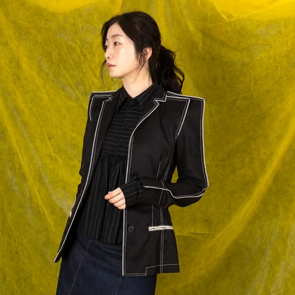 ジャンポールゴルチエ ファムJean Paul GAULTIER FEMME パイピングスクエアシルエットジャケット 黒40 K-100034_015