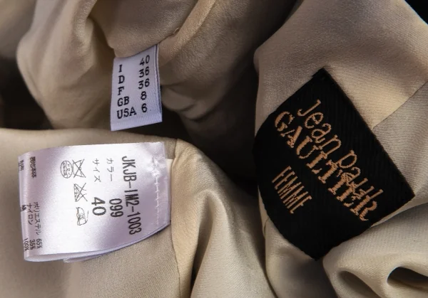 ジャンポールゴルチエ ファムJean Paul GAULTIER FEMME パイピングスクエアシルエットジャケット 黒40 K-100034_016