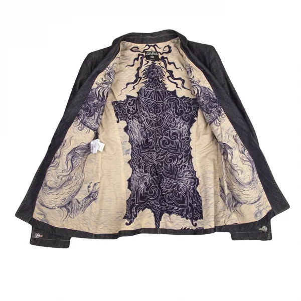 ジャンポールゴルチエ ファムJean Paul GAULTIER FEMME 裏ドラゴンプリントデニムショールカラージャケット インディゴ42 K-100035_001